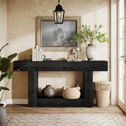Tribesigns 63-Inch Long Console Table, 2-Tier Entryway Table Sofa Table with Storage, Farmhouse Wood Behind Couch Table for Living Room, Hallway, Black - color: Black