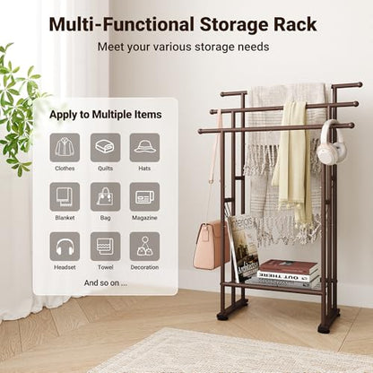 ELYKEN 3 Tier Standing Towel Rack, 40'' Tall Towel Drying Rack Outdoor, Freestanding Floor Towel Rack with Shelf, Pool Towel Blanket Stand, Metal Towel Racks for Bathroom freestanding, Bronze - color: Bronze