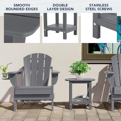 nalone Adirondack Side Table 16.5" Outdoor Side Table HDPE Plastic Double Adirondack End Table Small Table for Patio(Grey) - color: Grey