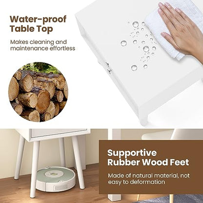 GOFLAME Nightstand with 2 Drawers, Small Wooden Side Table, Mid Century Modern Bedside Table with Storage, Compact End Table for Bedroom, Easy Assembly, White - color: White
