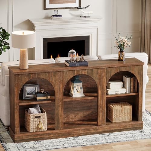 Tribesigns Farmhouse Console Table, 63-Inch Long 3 Tier Entryway Table with Storage, Wooden Rectangular Sofa Table Behind The Couch for Entrance, Hallway, Living Room, Dark Brown - color: Dark Brown