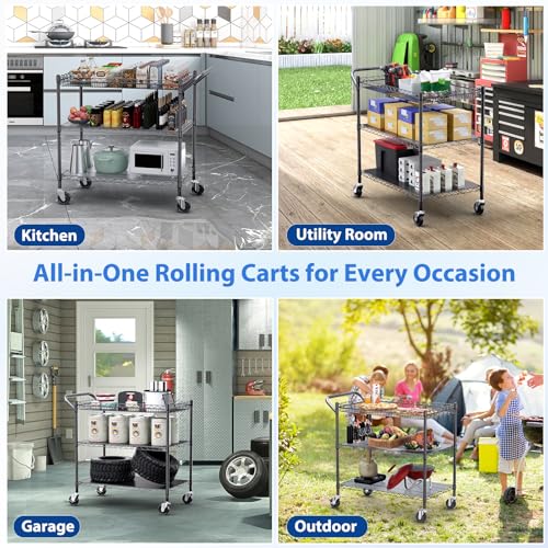 WDT 1350Lbs Capacity Heavy Duty Rolling Utility Cart, NSF Rolling Carts with Wheels,Commercial Grade Metal Cart with Handle Bar & Shelf Liner,Trolley Serving Cart for Restaurant,Kitchen,Black - color: Black 3 Tier Large
