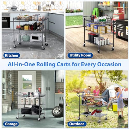 WDT 1350Lbs Capacity Heavy Duty Rolling Utility Cart, NSF Rolling Carts with Wheels,Commercial Grade Metal Cart with Handle Bar & Shelf Liner,Trolley Serving Cart for Restaurant,Kitchen,Black - color: Black 3 Tier Large