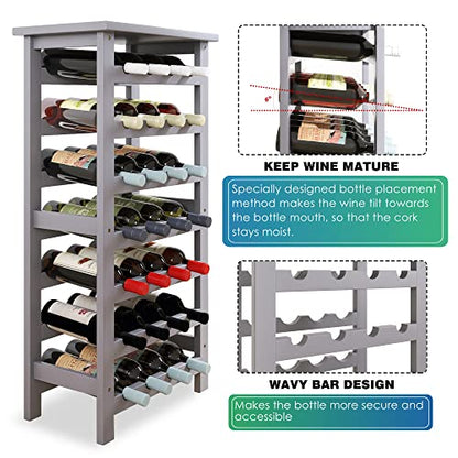 SMIBUY Bamboo Wine Rack, 28 Bottles Display Holder with Table Top, 7-Tier Free Standing Storage Shelves for Kitchen, Pantry, Cellar, Bar (Grey) - color: Grey