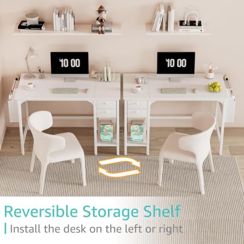 Lufeiya White Small Desk with Drawers - 40 Inch Computer Desk for Small Space Home Office, Modern Simple Study Writing Table PC Desks - color: White, size: 39.4"