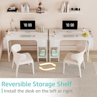 Lufeiya White Small Desk with Drawers - 40 Inch Computer Desk for Small Space Home Office, Modern Simple Study Writing Table PC Desks - color: White, size: 39.4"