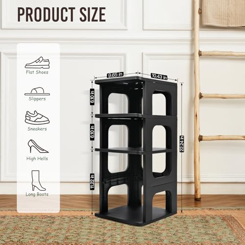 TRZZ 4-Tier Small Shoe Rack, Vertical Narrow Stackable Organizer with Removable Partition, Efficient Shoe Storage for Closet, Entryway, and Small Spaces (Black) | Removable Partition, Vertical Efficient Shoe Storage, for Closet, Entryway, Small Spaces - c