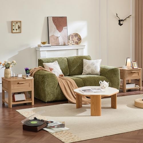 Joaxswe Farmhouse Side Tables Living Room, Small Nightstand with 1 Drawers & Open Shelving & 4 Thickened Table Legs, Dark Wood - color: Dark Wood, size: Single
