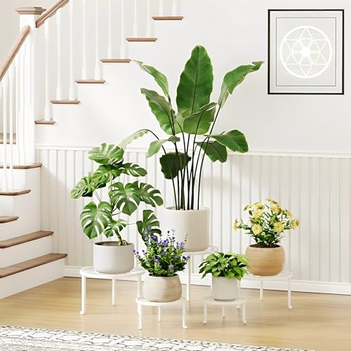 5-Pack Heavy Duty Plant Stand, Metal Flower Pot Holder for Indoor Outdoor Use - color: Diamond-White