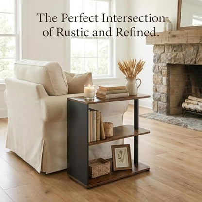 3-Tier Narrow End Table, Industrial Slim Side Table for Small Spaces, Sofa Couch Table Accent Nightstand with Storage Shelves for Living Room, Bedroom, Rustic Brown - color: Rustic Brown
