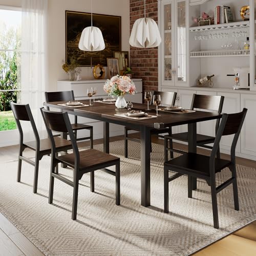 iPormis 7 Pieces Dining Table & Chairs Set for 4-6, 63" Extendable Kitchen Table and 6 Chairs, Dining Room Table with MDF Board & Metal Frame, Perfect for Small Space, Easy Clean, Espresso - color: Espresso