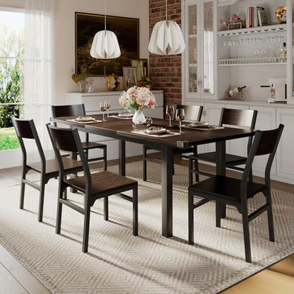 iPormis 7 Pieces Dining Table & Chairs Set for 4-6, 63" Extendable Kitchen Table and 6 Chairs, Dining Room Table with MDF Board & Metal Frame, Perfect for Small Space, Easy Clean, Espresso - color: Espresso