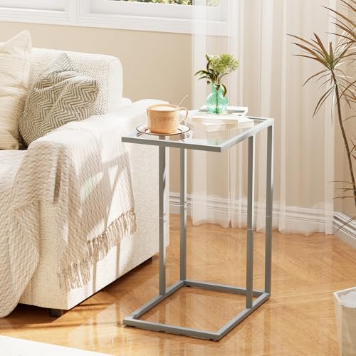 End Table,C Shaped Side Table for Sofa,Glass Couch Tray Snack Dinner Table for Living Room, Bedroom,TV Tray Table for Small Space,Living Room, Bedroom,Easy Assembly (Gray) - color: Grey