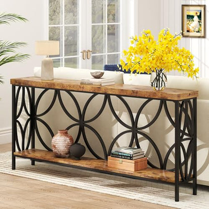 karlott 70.9 inch Extra Long Sofa Table, Industrial Console Table Behind Couch with 2 Tier Storage Shelf, Entryway Console Table for Entryway, Living Room, Foyer, Hallway, Unique Design, Rustic Brown - color: Rustic Brown