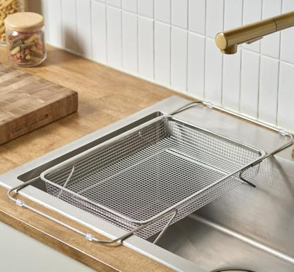 WAGENSTEIGER Extendable Dish Rack with Feet, Vegetable Colander Basket, Stainless Steel Dish or Silverware Drying Rack, Ultimate Kitchen Organizer Over the Sink (14.76 x 10.63 x 3.15 Inches) - size: 14.76 x 10.63 x 3.15 Inches