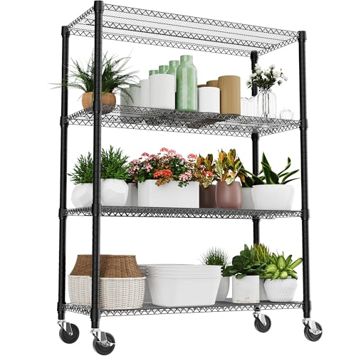 M MZG 2640LBS 53.1" W 4 Tiers Shelf Steel Storage Shelves Shelving Unit Steel Organizer Wire Rack for Home,Kitchen,Office,Garage Black 23.6" D x 53.1" W x 73.6" H - color: Black, size: 4 tier, 23.6" D x 53.1" W x 73.6" H