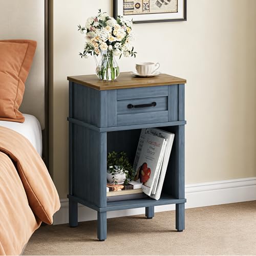Blue Nightstand,Small Night Stand, Farmhouse Night Stands with drawers | Blue End Table Living Room,Wooden Night Stand,Blue Bedside Table,Wooden Nightstand,Farmhouse Side Table with Drawer LET512LR - color: Blue