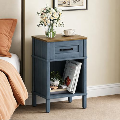 Blue Nightstand,Small Night Stand, Farmhouse Night Stands with drawers | Blue End Table Living Room,Wooden Night Stand,Blue Bedside Table,Wooden Nightstand,Farmhouse Side Table with Drawer LET512LR - color: Blue