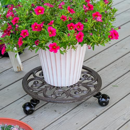 Sungmor Heavy Duty Cast Iron Plant Caddy,11" Round Potted Plant Stand Flower Pot Rack on 3 Solid Wheels,Indoor Outdoor Planter Holder Trolley Casters Rolling Tray | Plant Stand Flower Pot Rack, Indoor Outdoor Planter Holder Trolley Casters Rolling Tray -