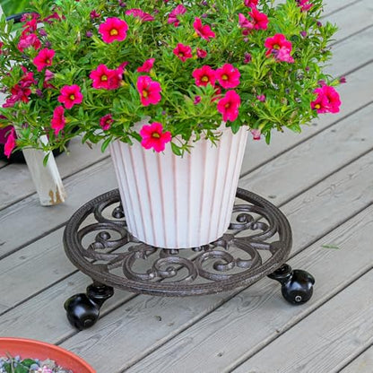 Sungmor Heavy Duty Cast Iron Plant Caddy,11" Round Potted Plant Stand Flower Pot Rack on 3 Solid Wheels,Indoor Outdoor Planter Holder Trolley Casters Rolling Tray | Plant Stand Flower Pot Rack, Indoor Outdoor Planter Holder Trolley Casters Rolling Tray -