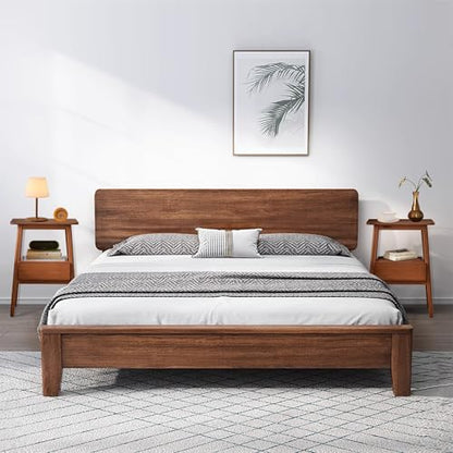 JIKUGO Nightstand Mid Century Modern and Drawers Display Cabinet for Bedroom Bamboo Bedside Tables 21.9x15.8x14.2in Night Stands Bed Side Table - color: Walnut