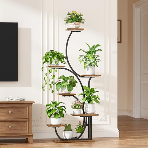 Plant Stand Indoor with Grow Lights, 7 Tier Lighted Corner Plant Shelf, 57" | Tall Plant Stands with Full Spectrum Light for Growing, Metal S-Shaped Flower Display Holder for Home, Office, Black