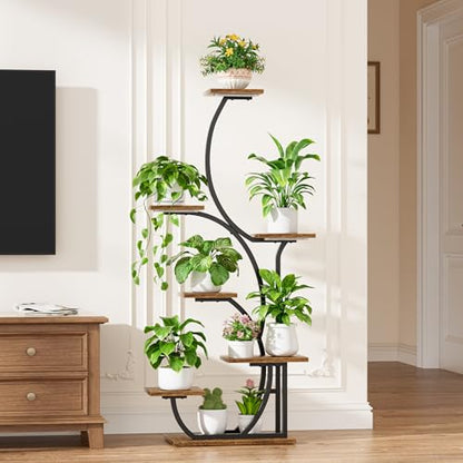 Plant Stand Indoor with Grow Lights, 7 Tier Lighted Corner Plant Shelf, 57" | Tall Plant Stands with Full Spectrum Light for Growing, Metal S-Shaped Flower Display Holder for Home, Office, Black