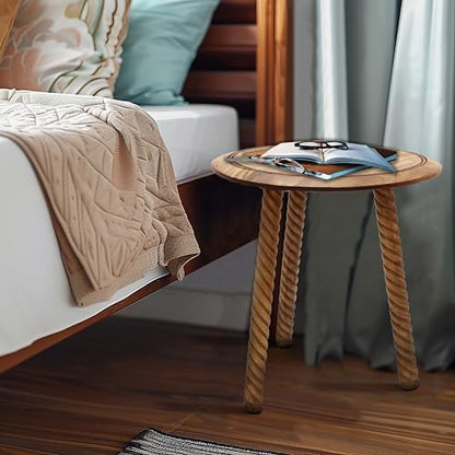 COTTON CRAFT Solid Wood End Table - 18 Inch Round Natural Hand Carved Table | Global Boho Side Table - Easy to Assemble Accent Table - Rustic Farmhouse Small Spaces Entryway Living Room Bedside - color: Natural, size: 18x18x18