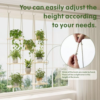8 Tier Window Plant Shelves Hanging Indoor Plant Display | hanging window sill plant shelf, boho wall decor for bedroom living room; floating plant holder indoor garden display rack,