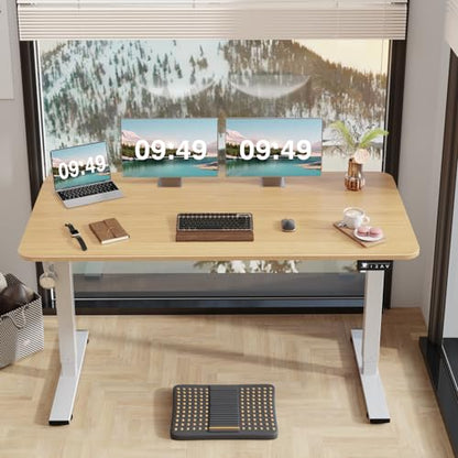 Furmax 55 Inches Electric Height Adjustable Standing Desk Home Office Desk | Large Sit Stand Up Computer Desk Memory Preset with T-Shaped Metal Bracket, Light Wood - color: Light Wood, size: 55 Inch
