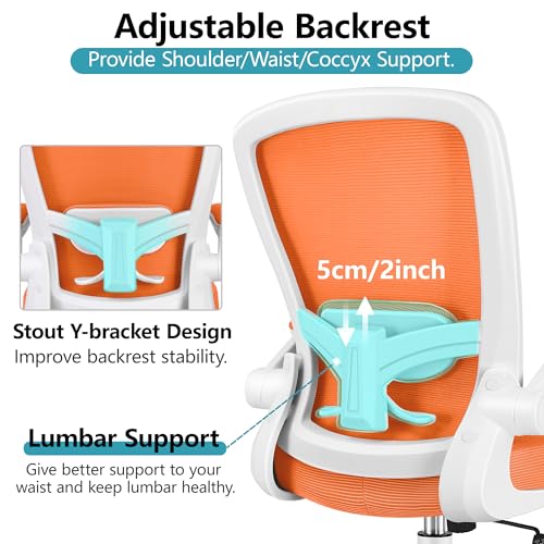 FelixKing Office Chair, Ergonomic Desk Chair Breathable Mesh Chairs Adjustable High Back Lumbar Support Flip-up Armrests, Executive Rolling Swivel Comfy Computer Chairs Home Office Sunset Orange - color: Sunset Orange