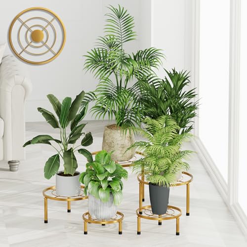 5 Pack Metal Potted Plant Stands,Flower Pot Stand Holder,Heavy Duty Plant Shelf for Multiple Plant,Rustproof Planter Container Round Supports Display Rack for Home(GoldCircle) - color: GoldCircle