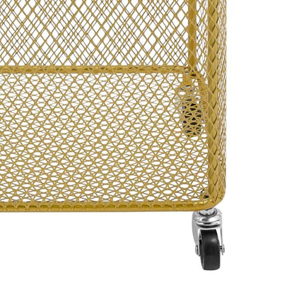 Metal Laundry Storage Basket on Wheels - Square, Rolling Hamper Cart with Mesh Wire & Ring Handles, Stackable Storage Organizer Clothing Sorting Rack for Clothes and Linens, 12"L x 12"W x 22"H (Gold)
