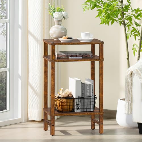 YUFAM Side Table End Table Tall Night Stand 3-Tier 2 Pack for Living Room Bedroom Bathroom Office Furniture Brown - color: Brown, size: 3 Tier