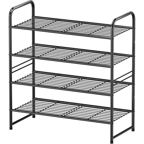 Simple Shoe Rack, 4 Tier Heavy Duty Metal Shoe Shelf 27 Inch Wide, Black - color: Black, size: 4 Tier