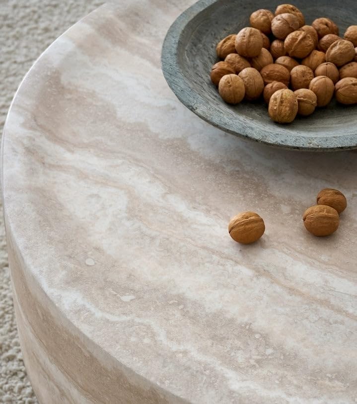 Faux Marble Round Side Table for Living Room Faux Stone Side Table End Tables Modern Travertine Circle End Tables for Apartment, No Need Assembly (Fiberglass-15.74'') - color: Faux Marble-15.74inch