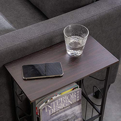 Side Table,Narrow End Table for Small Spaces,Snack Couch Table with Holder,Nightstand for Living Room,Bedroom,Office,Bathroom,Balcony (Dark Brown) - color: Dark Brown