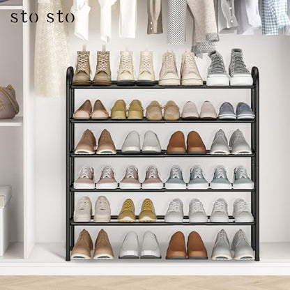 STO STO Expandable Shoe Rack, 5-Tier Metal Shoe Rack for Closet, Up to 24 Pairs Adjustable Shoe Rack Storage for Front Door Entrance, Free Standing Shoe Rack Organizer for Entryway, Black - size: 5-Tier
