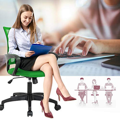 BestOffice Ergonomic Office Chair | Mid-Back Swivel Desk Chair | Green | with Lumbar Support, Adjustable Height & Breathable Backrest | Sponge Seat & Rolling Wheels | for Home, Office | Pack of 1 - color: Green, style: pack of 1