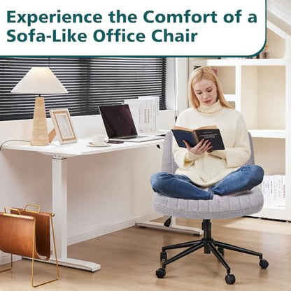 OLIXIS Criss Cross Chair with Wheels, Vanity Chair, Home Office Desk | Wide Seat Armless, Comfy Fabric, Height Adjustable Swivel Rolling, Home Computer Task Seating for Bedroom Study, Grey Fabric - color: Grey Fabric