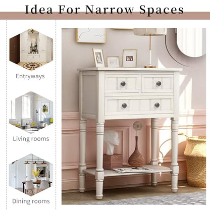 24'' Entryway Table, Small Console Table with Storage Drawers and Shelf, Hallway Table for Entryway Hallway Foyer, Farmhouse Solid Wood Frame (White) - color: White
