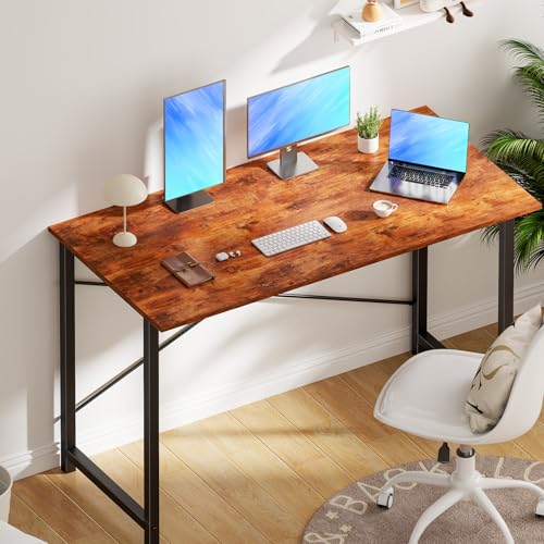 OLIXIS Home Office Computer Desk, Small Office 47-inch Writing and Study Desk, Bedroom Table with Metal Frame and Wooden Top, Compact Modern Study Table for Home Use, Rustic Brown - color: Rustic Brown, size: 47-In