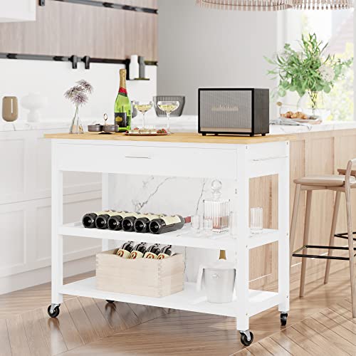 Shintenchi Kitchen Island Cart with Storage,Rolling Kitchen Island Side Table on Wheels with Large Worktop,Storage Cabinet,Towel Rack,Drawers and Open Shelves for Kitchen,Dinning Room,White - color: White-40inch