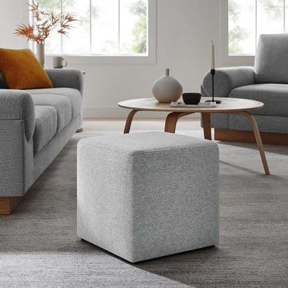 Modway 17" Square Woven Heathered Fabric Upholstered Upholstered Ottoman - color: Heathered Weave Light Gray