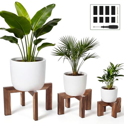 Pinkunn 3 Pcs Wood Plant Stand Indoor Plant Stand for 3-12 Inch Pots Mid-century Modern Plants Stool Plants Pot Holder Home Decor for Balcony Living Room Office Courtyard Detachable(Classic Style) - style: Classic Style