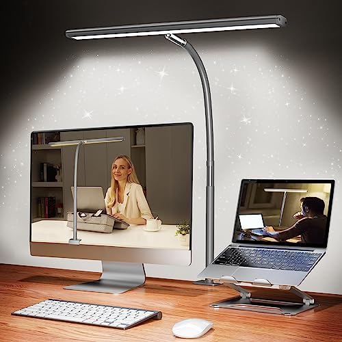 Airlonv LED Desk Lamp for Office Home, Eye-Caring Desk Light with Stepless Dimming Adjustable Flexible Gooseneck, 10W USB Adapter Desk Lamp with Clamp for Reading, Study, Workbench (Grey) - color: Gray, size: Standard