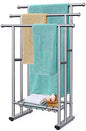 Kayfia 40'' Freestanding 3 Tier Alloy Steel Towel Rack with Storage Basket | Dual-Use Drying & Display Rack, Holds Oversized Bath Towels & Blankets, Fits Bathroom, Tub, Shower, Poolside, Silver - color: Grey