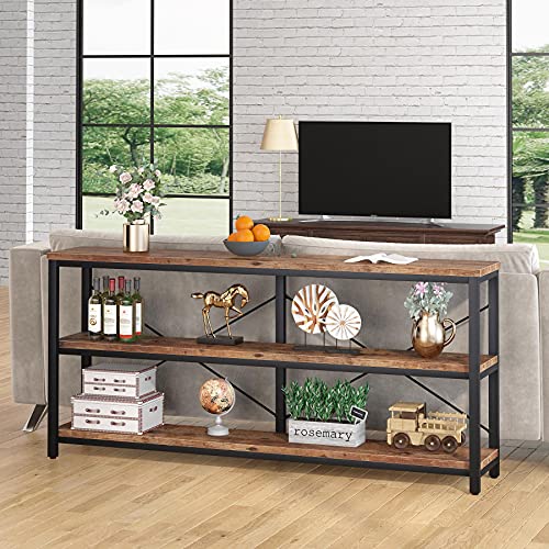 Tribesigns 71" Sofa Tables Extra Long Couch Table, Narrow Long Console Table, Entryway Table,Sofa Table with 3 Tiers Storage Shelves (Rustic Brown) - color: Rustic Brown