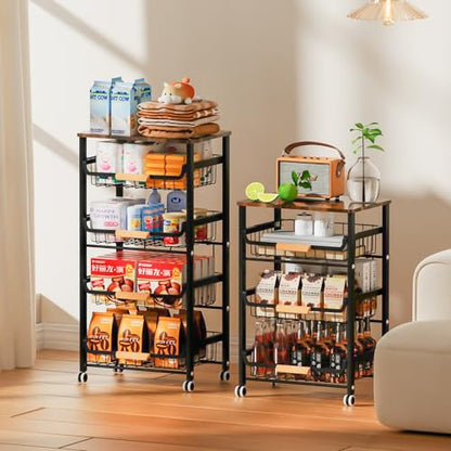 Fruit Vegetable Basket for Kitchen,4 Tier Pantry Organizers and Storage,Snack Organizer for Countertop,Pantry Cart,Metal Wire Storage Shelf Organizer Baskets for Kitchen, Pantry, Bathroom