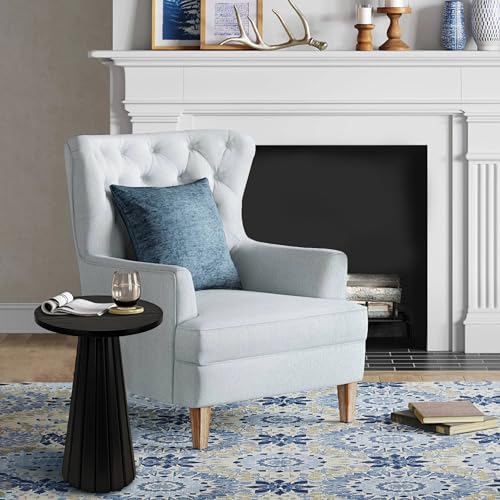 COVLON Fluted Drum Side Table, Small Round Side Table, Pedestal End Table, Modern Accent Drink Table, Plant Stand for Living Room, Bedroom, Office, Small Spaces, Black